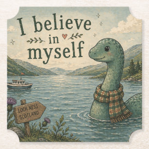 Ik geloof in mezelf grillige Loch Ness Monster Kartonnen Onderzetters