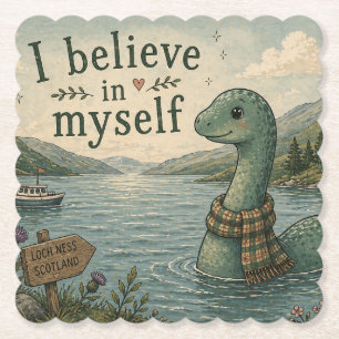 Ik geloof in mezelf grillige Loch Ness Monster Kartonnen Onderzetters