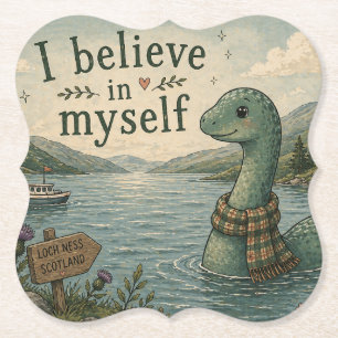 Ik geloof in mezelf grillige Loch Ness Monster Kartonnen Onderzetters