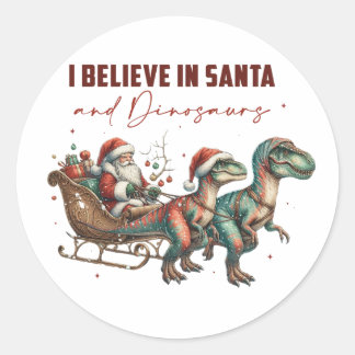 Ik geloof in Santa en Dinosauriërs Ronde Sticker