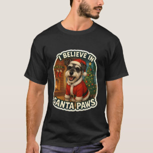 Ik geloof in Santa Paws Miniatuur Schnauzer Hond C T-shirt