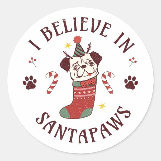 Ik geloof in Santa Paws Ronde Sticker (Voorkant)