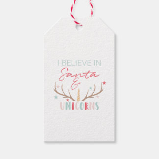"Ik geloof in Santa & Unicorns Label met kerstcade Cadeaulabel