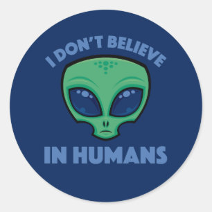 Ik geloof niet in de Cartoon van buitenaards leven Ronde Sticker
