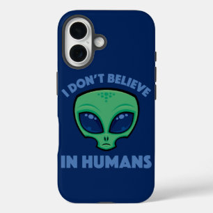 Ik geloof niet in mensen Cartoon Alien iPhone 16 Hoesje