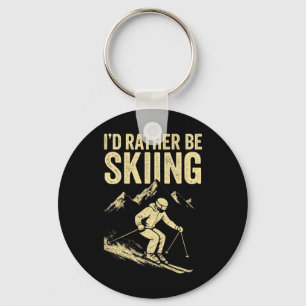 Ik ging liever skiën - Silhouet van skiberg Sleutelhanger