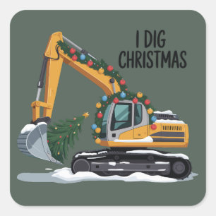Ik graaf Kerst graafmachine Kerstman Jongen Grappi Vierkante Sticker