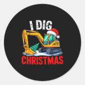 Ik graven kerst graafmachine bouw Xmas peuter Ronde Sticker (Voorkant)