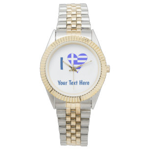Ik (Griekse Vlag Funky Hart) Blauwe Personalisatie Horloge