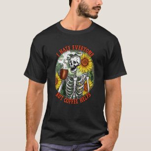 Ik haat iedereen maar koffie helpt skelet grappig t-shirt