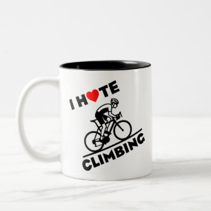 Ik haat klimmen met fietsen tweekleurige koffiemok