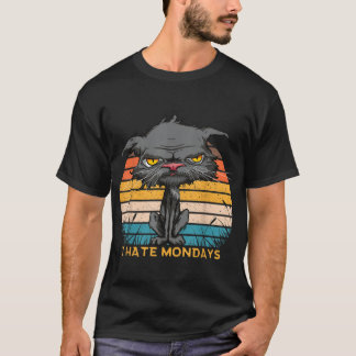 Ik haat maandenlang met kat gele ogen retro  t-shirt