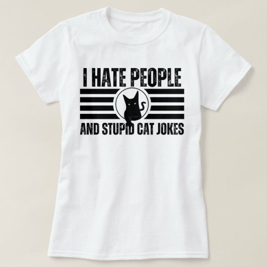 Ik haat mensen en stomme kattengrappen | Zwarte ka T-shirt (Design voorkant)