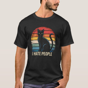 Ik haat mensen Grappige vintage retro kat sarcasti T-shirt