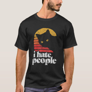 Ik haat mensen Grappige vintage stijl kat Retro di T-shirt