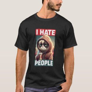 Ik haat mensen Kat Koffie Kat Antisociaal Vintage T-shirt