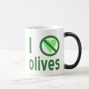 Ik haat olijven Geen liefde groen Magische Mok