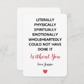 Ik had het letterlijk niet zonder jou kunnen doen bedankkaart (Voorkant / Achterkant)