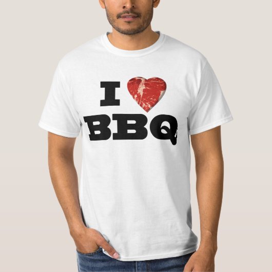 Ik hart BBQ, Steak Heart Shape Funny Grilling T-shirt (Voorkant)