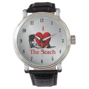 Ik Hart Het Zilveren Strand Met Zwarte Getallen Horloge
