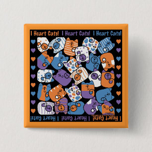 Ik hart katten! collage vierkante button 5,1 cm