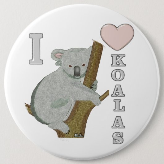 Ik Hart Koala's Fuzzy Dieren Ronde Button 6,0 Cm (Voorkant)
