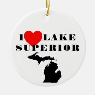 Ik hart Lake Superior trots Great Lake State Keramisch Ornament