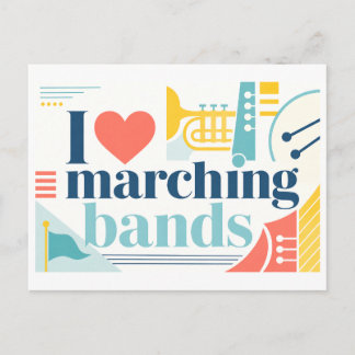 "Ik [Hart] Marching Bands" Briefkaart
