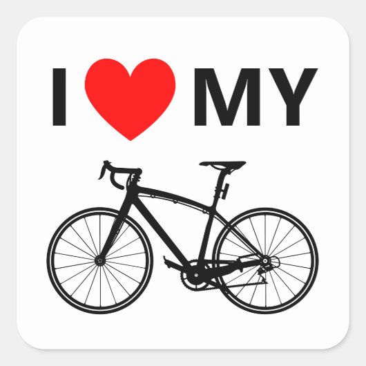 Ik hart mijn fiets Cool Fun Schattigee fietsliefde Vierkante Sticker (Voorkant)