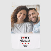 Ik Hart Mijn Man Foto Fun Golfer Modern Custom Golfhanddoek (Voorkant)