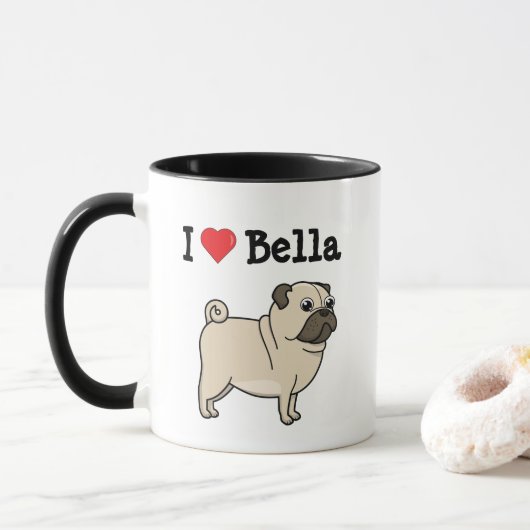 Ik "hart" mijn pug- en eigen koffiekoffie-mok mok (Met donut)