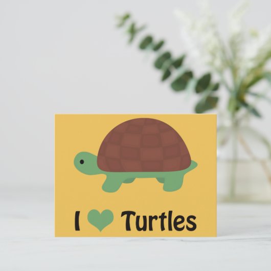 Ik hart Turtles Cute Little Cartoon Turtle Briefkaart (Staand voorkant)