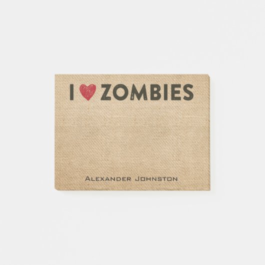 Ik hart Zombies Burlap Personaliseer Post-it® Notes (Voorkant)