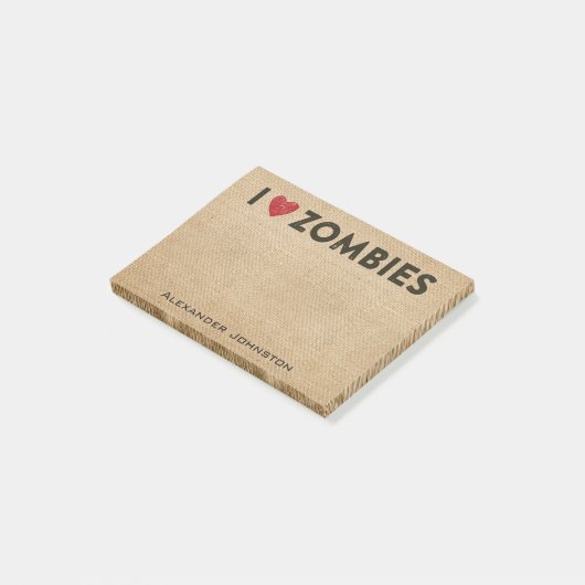 Ik hart Zombies Burlap Personaliseer Post-it® Notes (Schuin)