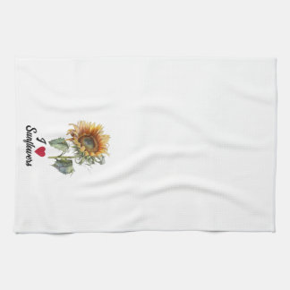 "Ik (hart) Zonnebloemen" Zonnebloem Theedoek