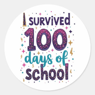 Ik heb 100 dagen School Unicorn Design overleefd Ronde Sticker