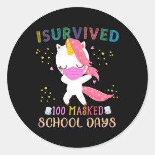 Ik heb 100 gemaskerde schooldagen overleven.. die  ronde sticker