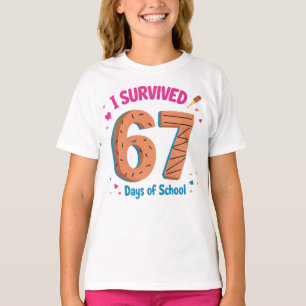 Ik heb 67 dagen school overleefd Grappige kinderen T-shirt