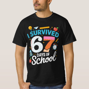 Ik heb 67 dagen school overleefd Meme leraar stude T-shirt