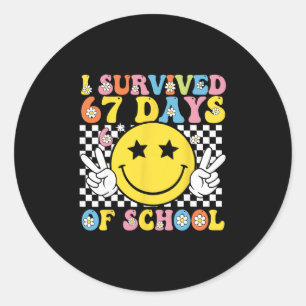 Ik heb 67 dagen school overleefd Six Seven Meme vo Ronde Sticker