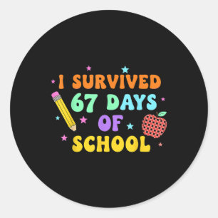 Ik heb 67 dagen school overleefd Six Seven meme vo Ronde Sticker