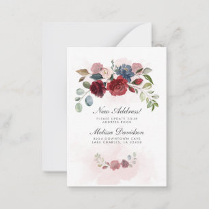Ik heb Burgundy Floral Moving Announcement verplaa Notitiekaartje