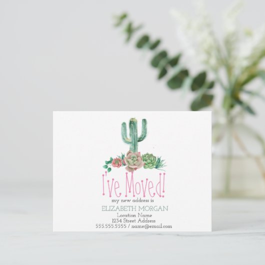 Ik heb Cactus Succulent New Address verplaatst Aankondigingskaart (Staand voorkant)