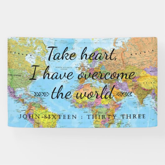 Ik heb de wereld overwonnen. spandoek (Horizontaal)