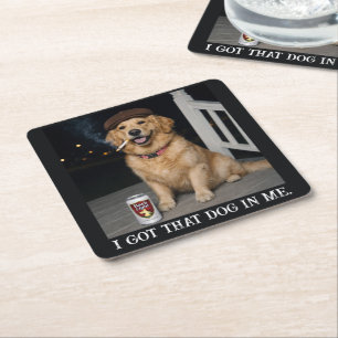 Ik Heb Die Hond In Me, Grappige Golden Retriever M Vierkante Kartonnen Onderzetter