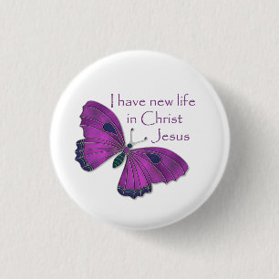 Ik heb een nieuw leven in Jezus Paarse Butterfly. Ronde Button 3,2 Cm