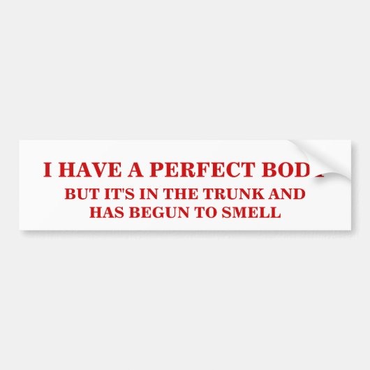 IK HEB EEN PERFECT LICHAAM. BUMPERSTICKER (Voorkant)