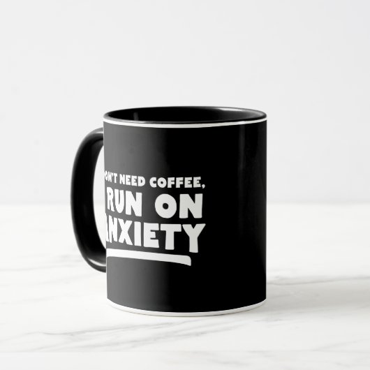 Ik heb geen koffie nodig, ik loop op angst mok (Voorkant links)