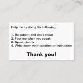 IK HEB GEHOORPROBLEMEN, Kaarten Visitekaartje (Achterkant)