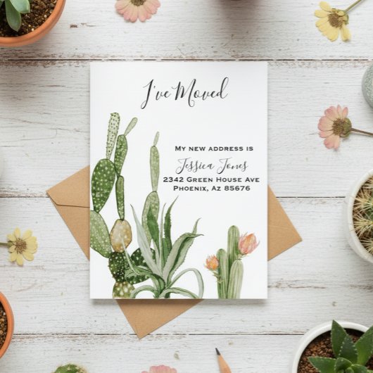 Ik heb het nieuwe adres aankondiging Cactus Plant Briefkaart